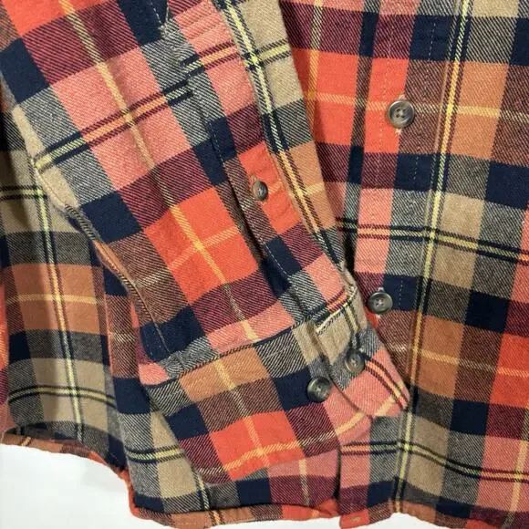 Eddie Bauer Mens Flannel Shirt XXL Orange Bristol Harvest Plaid Button Up Cotton - Picture 6 of 14